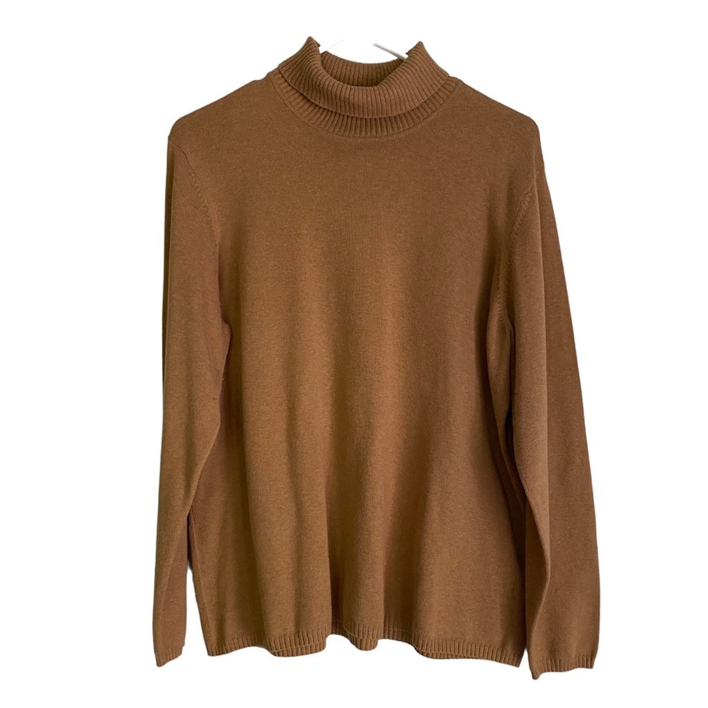 Vintage Talbots Petite Oversized Turtleneck Sweater Camel Neutral Minimalist